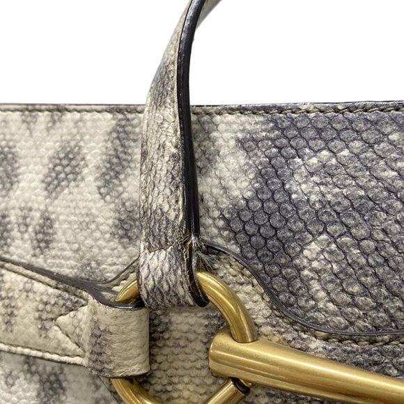 Auth GUCCI Horsebit 319795 White Dark Gray Leather - Tote Bag - Picture 9 of 16